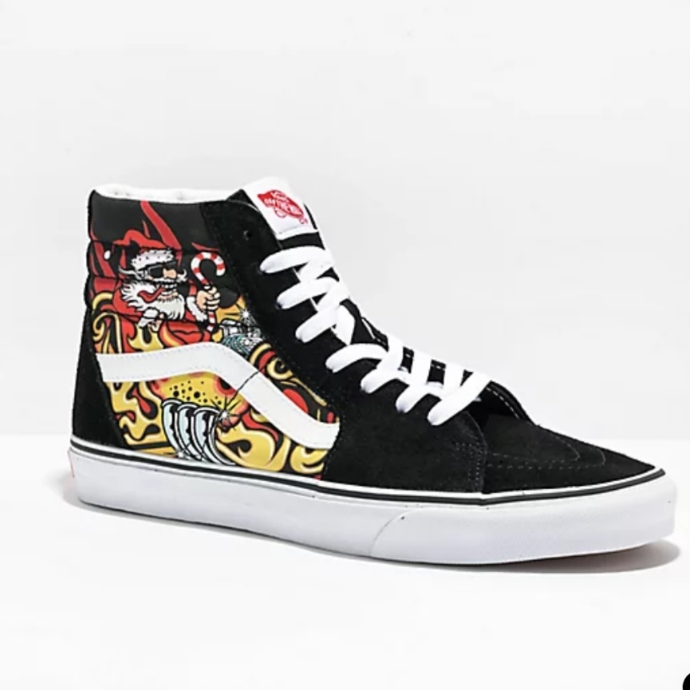 Vans Sk8-Hi Santa Flame Black Skate Shoes